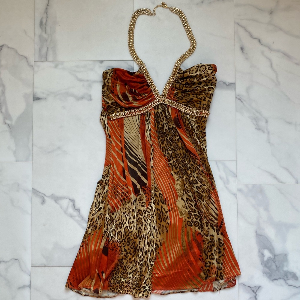 vintage mini dress w gold chain detail - Picture 3 of 7